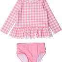 RuffleButts Baby/Toddler Girls Scallo,ped Long Sleeve Rash Guard 2-Piece UPF50+ Sun Protected Swimsuit, 4T