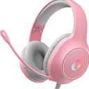 syndesmos CM7002 Gaming Headset for PS5, PS4, PC, Mac, Switch, Xbox Series, Surround Sound RGB Gaming Headphones with Noise Canceling Microphone, 50MM Dynamic Drivers, 3.5MM Audio Jack, Light Pink