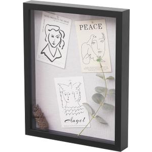 QDSSDECO 11x14 Shadow Box Frame with Linen Backboard & Real Glass, Wood Display Case, Deep Showcase to Hang The Photos, Tickets, Wedding Bouquets, Medals, Baby Sports Memorabilia,Black