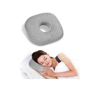 Ear Piercing Pillow for Side Sleepers - Ear Hole Pillow for Pierced Ears, CNH & Pain Relief, O-Shaped Orthopedic Pillow for Pressure Sores, Soft Cotton (Gray)