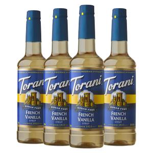 Torani Sugar-Free Syrup, French Vanilla, 25.4 Fl Oz Bottle (Pack of 4) (EXP 03/30/28)