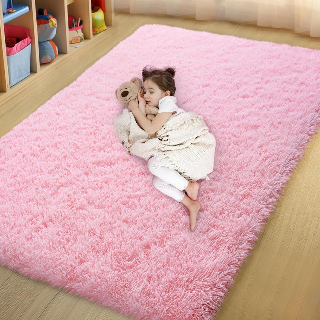 qulint Pink Area Rugs for Bedroom, 4x6 Fluffy Soft Kids Rugs for Girls Shag Carpet for Living Room, Small Fuzzy Plush Shaggy Alfombras for Nursery Dorm Room Home Decor (4ft x 6ft, Pink)