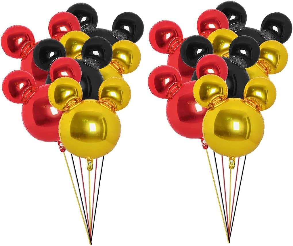12 Pieces Mickey Party Balloons, 24 Red Black Gold Mouse Foil Balloons for Gender Reveal Baby Shower Wedding Kids Theme Birthday Party Decoration Supplies