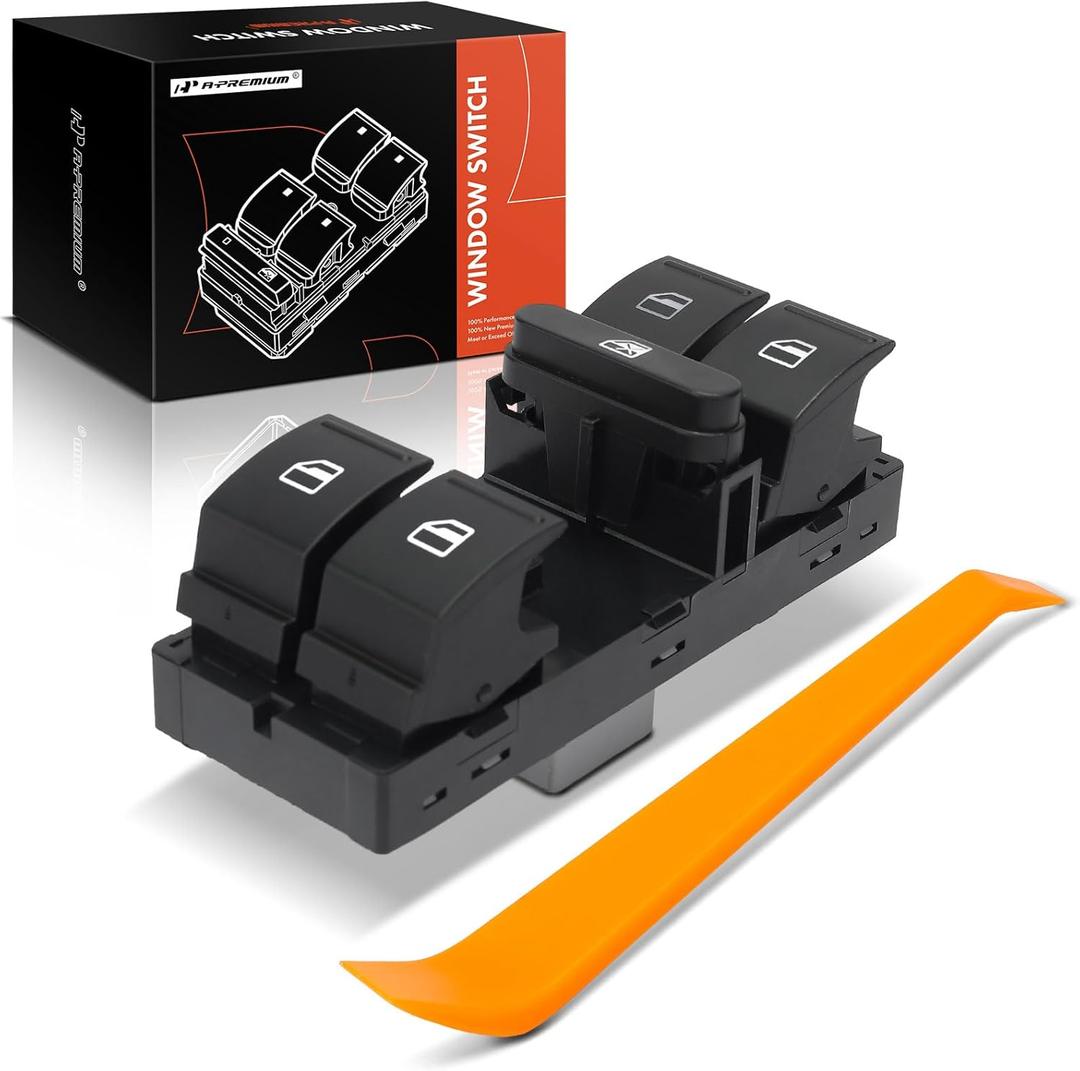 A-Premium Master Power Window Switch Compatible with Volkswagen Golf 2010-2014, GTI 2007-2014, Jetta 2005-2018, Passat 2006-2018, Rabbit, Tiguan, CC, Front Left Driver Side, Replace# 1K4959857
