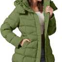 Women's Winter Warm Long Puffer Jacket Detachable Hood Quilted Thicken Coats (Green, L)