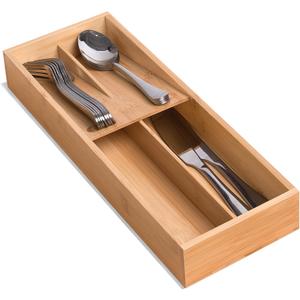 Bamboo Silverware Drawer Organizer, Kitchen Small Silverware Organizer, Utensil Tray Holder, Cutlery Tray for Spoons, Forks, Knives, Suitable for a family of 2-4