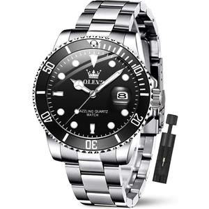 OLEVS Luxury Watches for Men Big Face Stainless Steel Business Dress Analog Quartz Watch with Day Waterproof Luminous Mens Wrist Watch