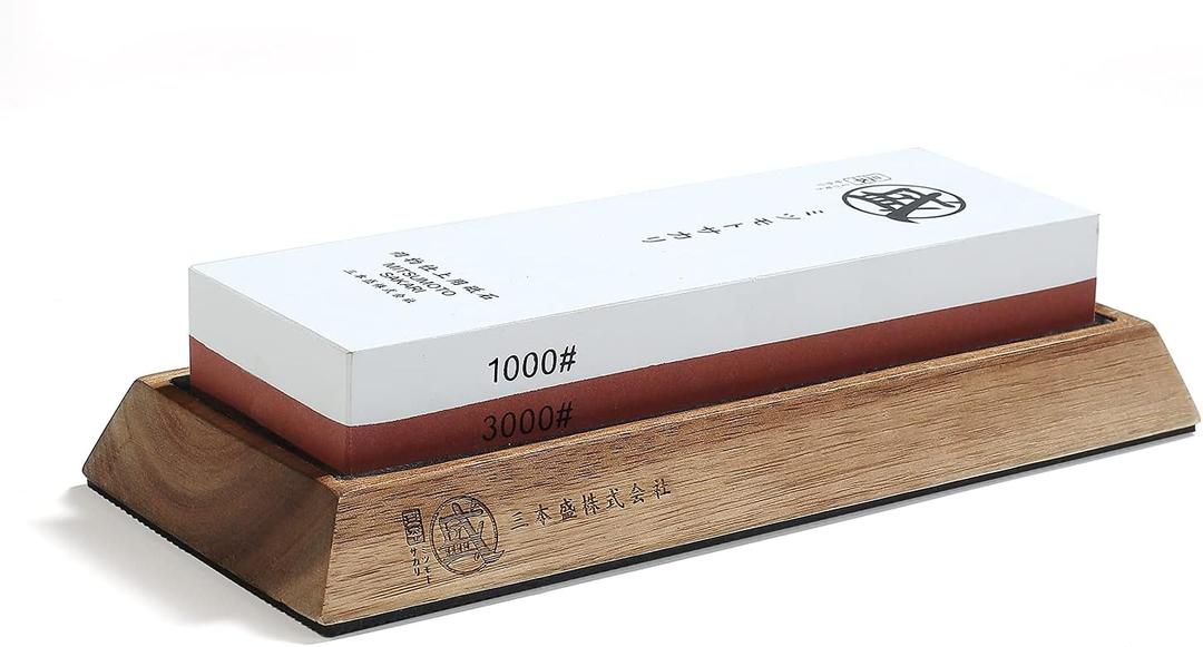 MITSUMOTO SAKARI Japanese Knife Sharpening Stone, Professional Kitchen 1000/3000 Grit Knife Sharpener Stone, Non-Slip Wooden Seat whetstone knife sharpener