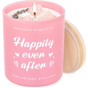 Bridal Shower Gifts, Engagement/Wedding Gifts, Happily Ever Candle with Crystals, Bride Gift, Bachelorette Gift/Party Decorations, 10oz Lavender Scented Soy Wax Wedding Candle