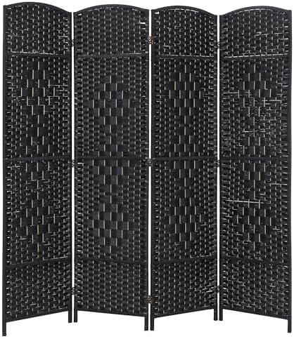4 Panel Room Divider Folding Privacy Divider 6 Ft Indoor Wall Divider Portable Partition Wood Screen, Black