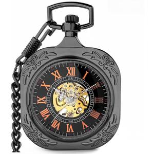 VIGOROSO Vintage Pocket Watch with Chain Mechanical Pocket Watches for Men | Classic steampunk skeleton pocket watches, Open face hand wind up analog pocketwatch with Roman No. dial, Gifts for women men