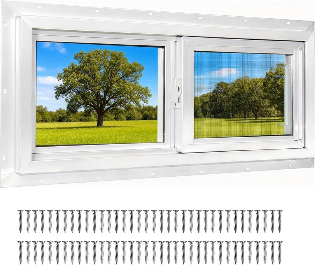 NeatiEase Basement Window, 36" x 18" Heavy Duty Vinyl Sliding Windows with Double Pane Insulated Tempered Glass and Fiberglass Screen for Basement, Bathroom, Garage, Shed, Home Replacement (White)