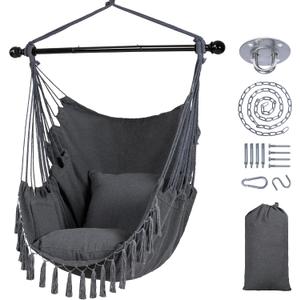 SUNCREAT Hammock Chairs Hammock Chair Swing with Steel Support Bar, Side Pocket, Large Swing Chair for Bedroom, Patio, Garden, Dark Gray