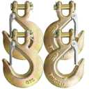 3/8" Clevis Slip Hook with Safety Latch, 4 Pack Heavy Duty Clevis Chian Hook for 3/8" Grade 70 Transport Chain, 18000LBS Capacity for Heavy Load
