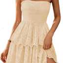BTFBM Summer Dresses for Women 2025 Tube Strapless Mini Hollow Out Lace Wedding Guest Dress (Small)