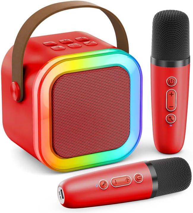 Mini Karaoke Machine for Kids Adults, 2026 TOP Birthday Gifts for Girls Boys 3,4,5,6,7,8+Year Old Toddler Toys, Portable Bluetooth Speaker with 2 Wireless Karaoke Microphones Player (Red)