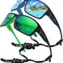 STORYCOAST Polarized Sports Sunglasses for Men Women Unbreakable Frame Cycling Fishing Driving (2pack Blue Mirror+green Mirror)