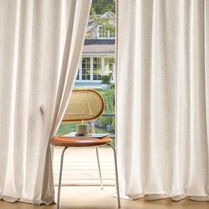 MIULEE Non-See-Through Privacy Linen Curtains 2 Panels, Light Filtering Window Curtains Farn House Textured Back Tab Semi Sheer Drapes for Bedroom Living Room, 52 x 90 Inches Long, Birch