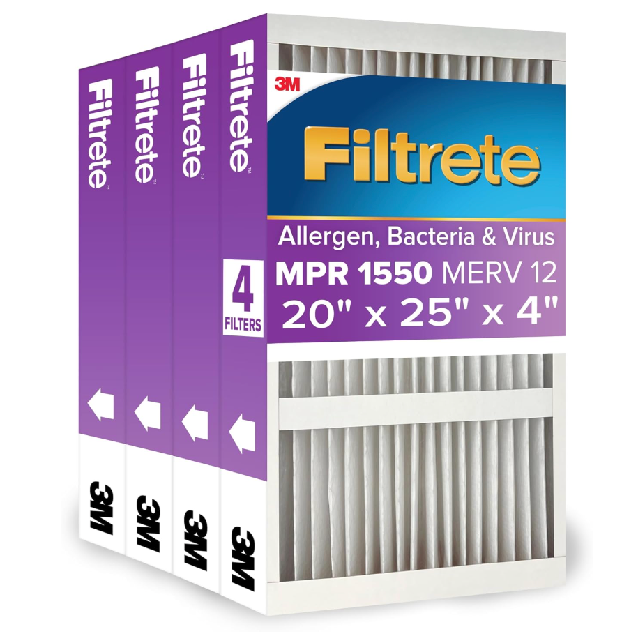 Filtrete 20x25x4 Air Filter, MERV 12, MPR 1550, 4 HVAC Filters