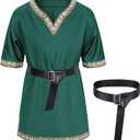 Kids Medieval Costume Boys Viking Tunic Knight Warrior Renaissance Shirts with Belt (3-4T, Green)