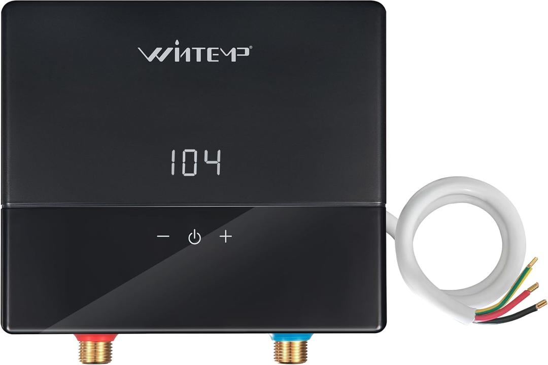 Electric Tankless Water Heater 3.5kW 110~120V, WINTEMP Provides hot water on demand without a storage tank, featuring self-adjusting temperature control, digital display and overheating protection