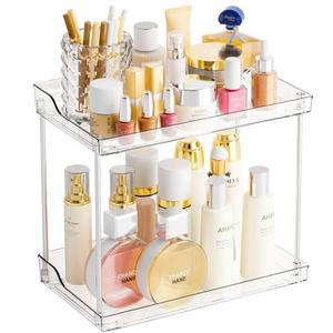 Yieach 2 Tier Bathroom Counter Organizer,Tiered Bathroom Organizer for Makeup,Perfume,Beauty Products,Skincare Organizers Shelf,Vanity Storage Tray for Bedroom,Spice Racks for Kitchen Corner,Rectangle