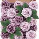Artificial Flowers Foam Fake Roses 25pcs Series Purple Colors Roses with Stems for Home Decor DIY Wedding Bouquets Party Bridal Shower Centerpieces Faux Flower Arrangements Tables Decorations