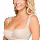 Rosme Women's Balconette Bra with Push Up Effect â€“ Plus Size Sexy Lace Demi Half Cup Bra â€“ Lightly Padded Underwired Low Cut Mesh Design Grand, Beige, Size 36C