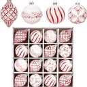 16PCS Shatterproof Christmas Ball Ornaments Set, Hand-Painted Holiday Decor with Assorted Sizes & Designs for Christmas Tree Thanksgiving Party Decoration, Red-White