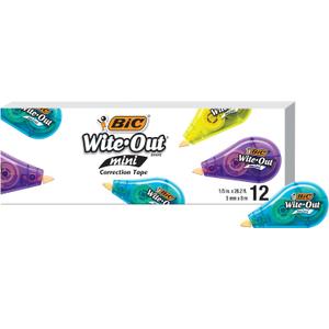 BIC Wite-Out Brand Mini Correction Tape, 16.4 Feet, 12-Count Pack of White Correction Tape, Compact Tape Office or School Supplies