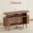 47.2 Inch Large Record Player Stand with Power Outlets & 3-Color Lights, Vinyl Record Stand with 2 Fluted Cabinets, USB-C Port, Mid Century Modern Player Stand, Open Storage, Walnut