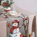 Christmas Red Bird Branch Table Runner Snowman Cardinal Burlap Table Runners, Winter Xmas Seasonal Coffee Table Center Decor for Home Kitchen Dining Party Indoor Outdoor 13x108 Inch