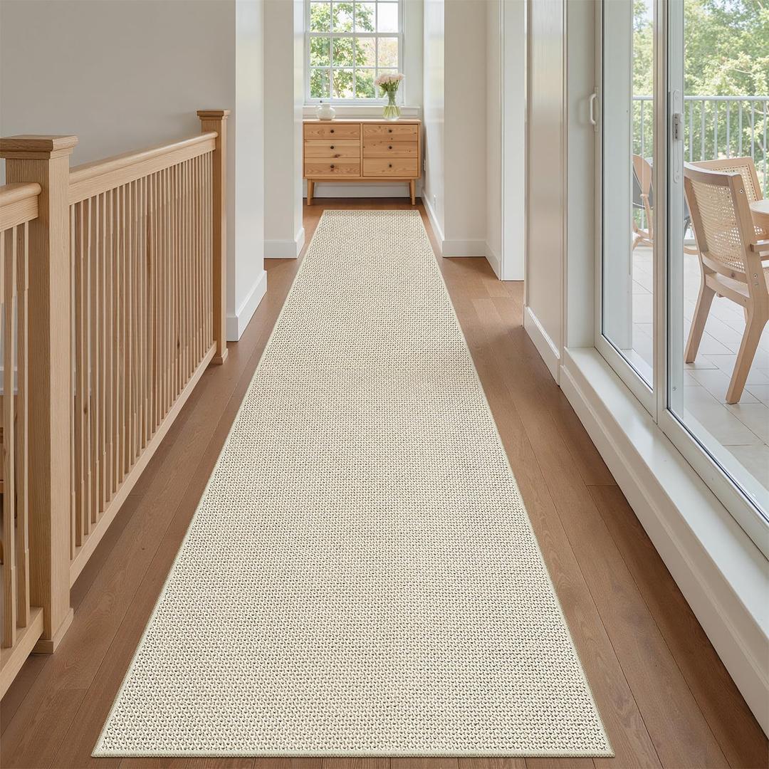 2x12 Runner Rug, Washable Kitchen Runners for Hallway 12ft, Extra Long Floor Carpet with Non Slip Rubber Backing, Beige Woven Rugs Runner for Bathroom Bedroom