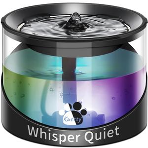Kastty Super Quiet Water Fountain for Cats Inside, Pet Water Fountain for Kitty, Cat Waterer, Dog Bowl Dispenser 2.2L/74oz,with Super Long Life Span Pump, Black+Colorful LED Light