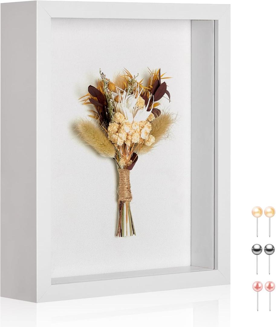 11x14 Shadow Box Picture Frame Display Case with Soft Linen Back-Thickened Panel,Large White Deep Shadow Box Frame 11x14 for Graduation Flower Medal Pet Photo Craft Memorial Gift