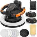 THINKWORK Buffer Polisher, 20V Cordless Buffer Polisher, 10 Inch Portable Polishing Machine Kit for Car, 2Pcs 2Ah Rechargeable Battery, 6 Variable Speed 1500-3600RPM,Double handle,Ideal for Car Waxing (Black)