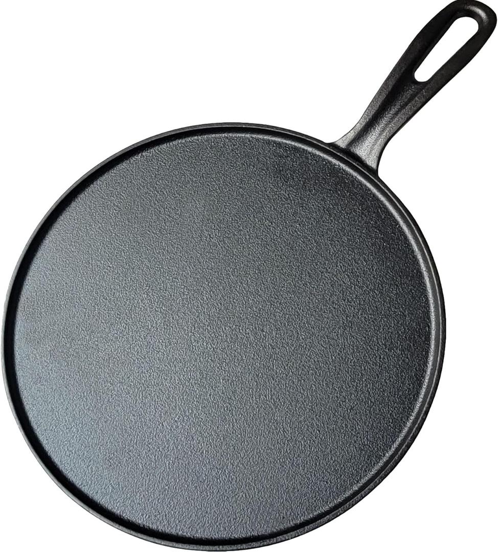 La Cuisine Crepe Tawa Pan for Roti Dosa Comale – Griddle Pizza Pan Pre-Seasoned Cast Iron, 11 Inch / 28cm Diameter, Oven Safe, PFOA Free. Product Weight: 4.4 Lbs