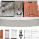 Lordear 33 Farmhouse Sink Stainless Steel Apron Front Ledge Workstation Deep Single Bowl 16 Gauge Stainless Steel Kitchen Farm Kitchen Sinks with Accessories, 9" Apron Height