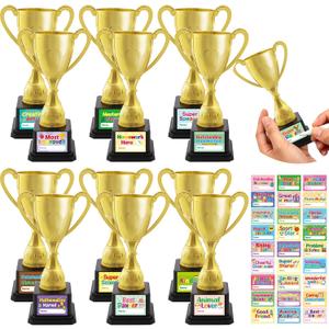 2 x Ceiba Tree 12 Pcs Mini Trophies End of School Year Awards for Students Preschool Kindergarten Graduation 5.5 Inch Plastic with 40Pcs Certificates Stickers Rewards Prizes Teacher Supplies