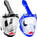 Full Face Snorkel Mask for Kids with 180 Panoramic View, Snorkeling Set Featuring Anti-Leak and Anti-Fog Foldable Dry Top Design for Safe Underwater Adventures Snorkeling Gear for Kids (Black+Dark Blue)