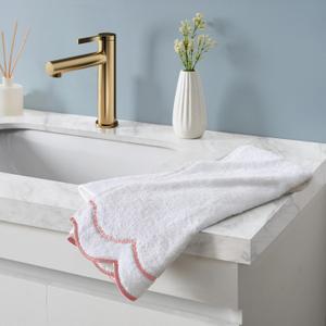 Peri Home 100% Cotton Hand Towel for Bathroom, Embroidered, Soft & Absorbent, 500 GSM, 1 Piece, 16" x 27", White with Blush Scallop