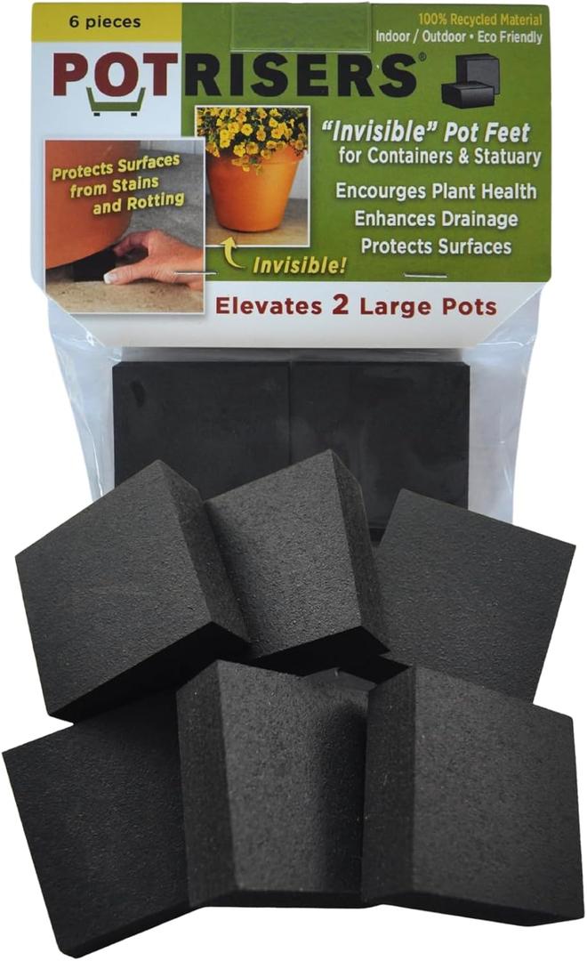 6 Pack Large 2" Wide x 3/4" Tall | Invisible Pot Feet & Plant Risers | Drainage & Airflow for Planters, Pots, Garden Decor | Patios, Decks, Gardens