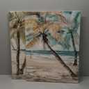 Beach Palm Trees Wall Art: Abstract Coastal Picture Tropical Ocean Scene Artwork Seascape Painting Print on Canvas for Modern Living Room Bathroom Office (24''x18''x2 panels)