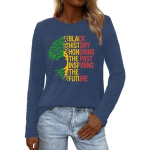 Black History Shirts for Women Black History Month Long Sleeve T-Shirt African American Tee Tops (M)