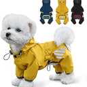 Dog Raincoat, Waterproof Dog Rain Jacket with Hood, Rain Coat with Leash Hole, Reflective Strap for Small Medium Dogs, Lightweight Puppy Clothes(Yellow,XS)