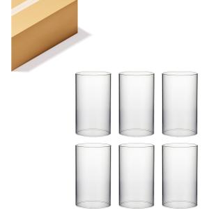 WGVI Clear Hurricane Candle Holder Sleeve, Wide 3.5", Height 6", 6 Pieces, Hurricane Vase, Glass Cylinder Open Ended Chimney Shade Tube For Pillar and Tapered Candleholder, Flame Cover.