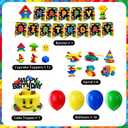 206PCS Building Block Birthday Party Supplies, Plates, Napkins, Cups, Cutlery, Cake & Cupcake Toppers, Banner, Hanging Swirls, Tablecloth, Balloons for Boys Birthday Party Decorations Serve 24 Guests