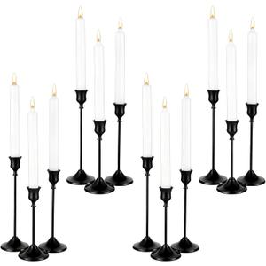 12 Pack Black Candlestick Holders, Vintage Taper Candle Holders Set in 3 Sizes for Dining Table, Fireplace, Party Decor