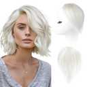 REECHO Human Hair Clip-in Hair Volumizer - 1PC 8 Inch Short Thick Hairpieces for Extra Volume, Easy Clip-in Extensions for Thin & Fine Hair -Platinum Blonde with Black Strands