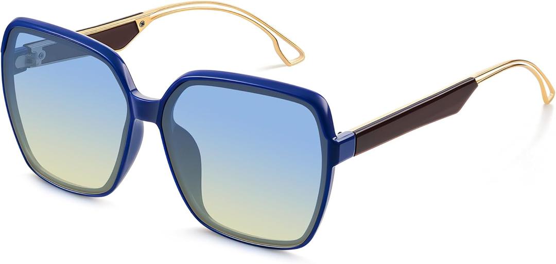 Oversized Sunglasses for Women Retro Square Sun Glasses 70s Trendy Big Large Wide Shades UV ProtectionBlue Yellow